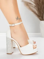 Sandale Dama cu Toc Gros si Platforma 5KV71 Alb | Mei » MeiShop.Ro