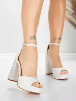 Sandale Dama cu Toc Gros si Platforma 5KV71 Alb | Mei » MeiShop.Ro