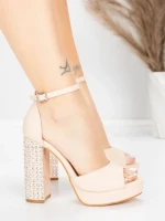 Sandale Dama cu Toc Gros si Platforma 5KV71 Bej | Mei » MeiShop.Ro