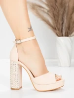 Sandale Dama cu Toc Gros si Platforma 5KV71 Bej | Mei » MeiShop.Ro