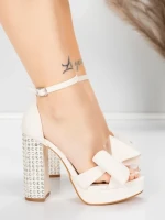 Sandale Dama cu Toc Gros si Platforma 5KV72 Bej | Mei » MeiShop.Ro