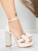 Sandale Dama cu Toc Gros si Platforma 5KV72 Bej | Mei » MeiShop.Ro