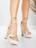 Sandale Dama cu Toc Gros si Platforma 5KV73 Bej | Mei » MeiShop.Ro