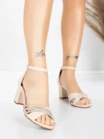Sandale Dama cu Toc Gros 5LO8 Bej deschis | Mei » MeiShop.Ro
