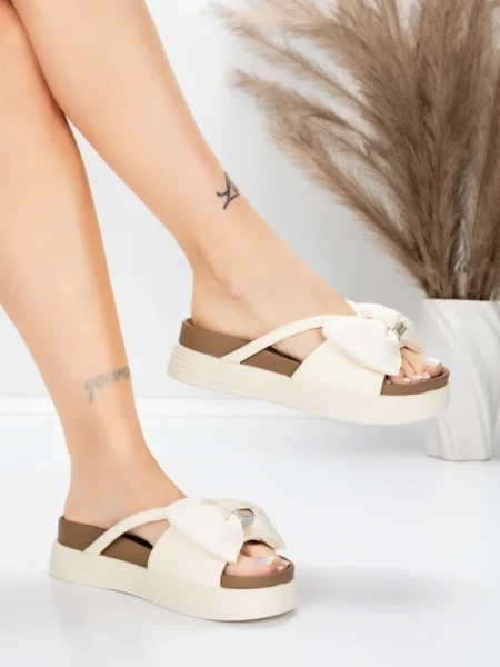 Papuci Dama cu Talpa Joasa TP637-1 Crem | Formazione » MeiShop.Ro