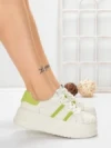 Pantofi Sport Dama din piele naturala P58023 WHITE-GREEN | BERLINER
