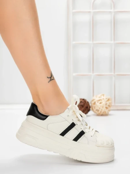 Pantofi Sport Dama din piele naturala P58023 WHITE-BLACK | BERLINER