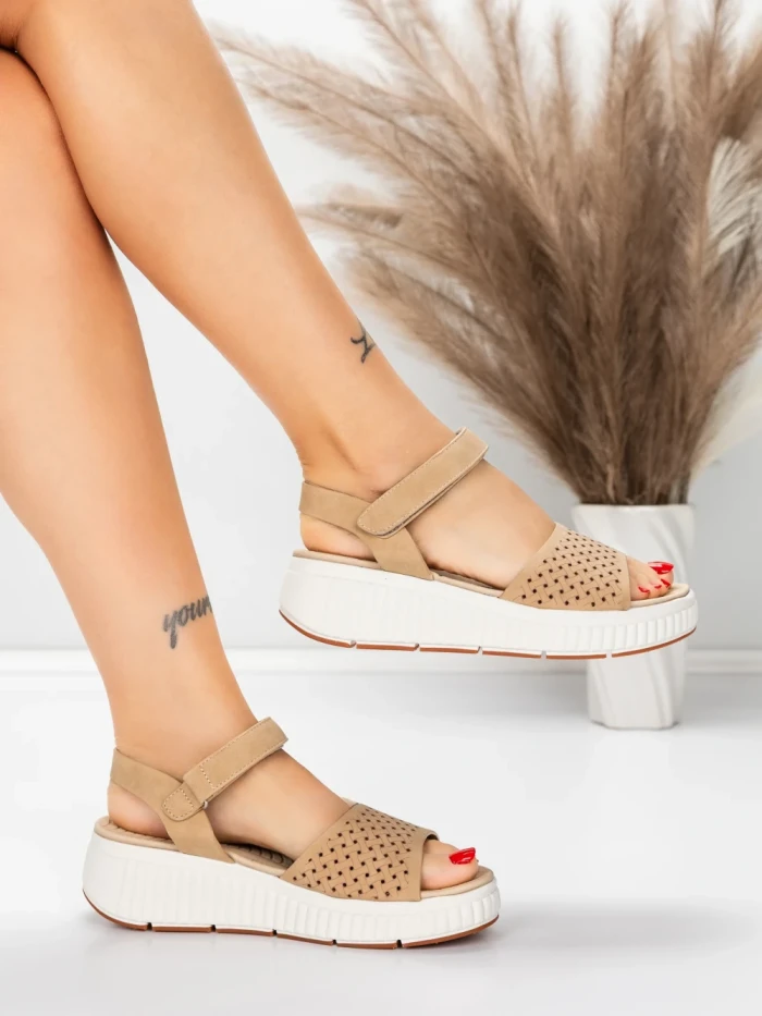 Sandale Dama cu Platforma 5GS36 BEIGE | MEI