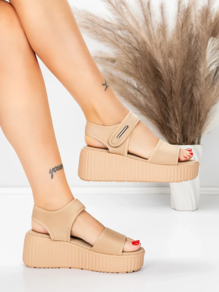 Sandale Dama cu Platforma 5GS56 BEIGE | MEI