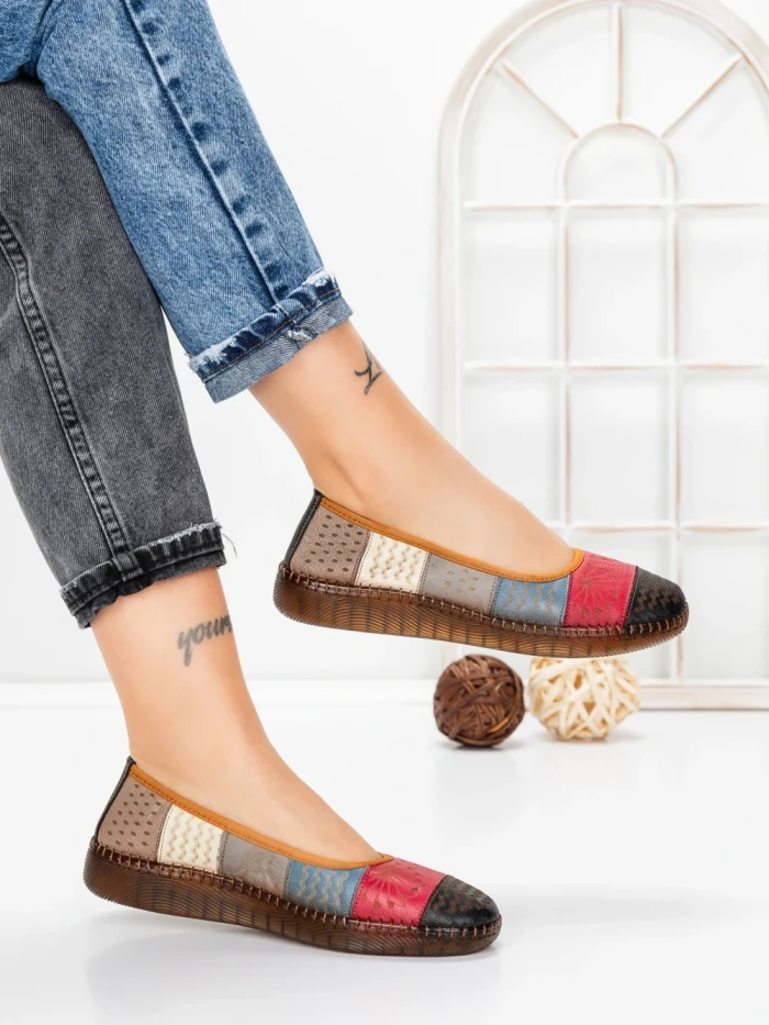 Balerini Dama din piele naturala 2211-1 BLACK-RED | BERLINER