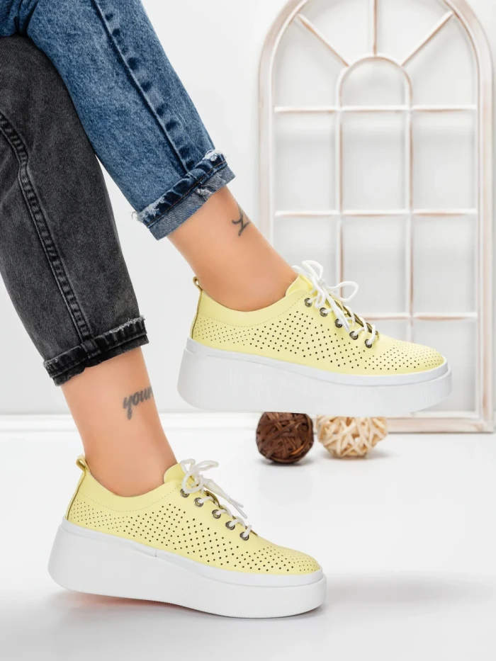 Pantofi Casual Dama din piele naturala K244-1 YELLOW | GALLOP