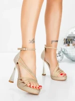 Sandale Dama cu Toc Subtire 5LO6 LIGHT GOLD | MEI