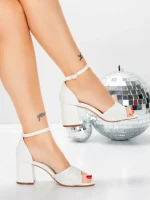 Sandale Dama cu Toc Gros 5XKK91 WHITE | MEI