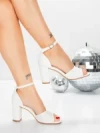 Sandale Dama cu Toc Gros 5XKK93 WHITE | MEI