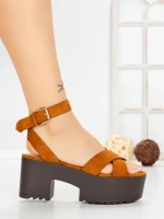 Sandale Dama cu Toc Gros si Platforma 9287CA CAMEL | STEPS HIGHER