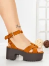 Sandale Dama cu Toc Gros si Platforma 9287CA CAMEL | STEPS HIGHER