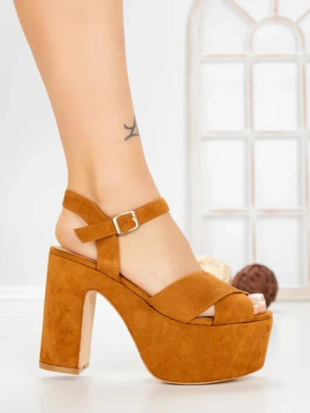 Sandale Dama cu Toc Gros si Platforma 9218CA CAMEL | STEPS HIGHER