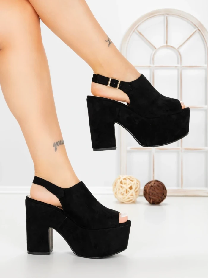 Sandale Dama cu Toc Gros si Platforma 8263N NEGRO | STEPS HIGHER