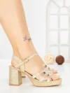 Sandale Dama cu Toc Gros F20-83 GOLD | FESTISIMO
