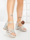 Sandale Dama cu Toc Gros F20-83 SILVER | FESTISIMO