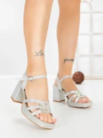 Sandale Dama cu Toc Gros F20-83 SILVER | FESTISIMO