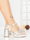 Sandale Dama cu Toc Gros F20-59 SILVER | FESTISIMO