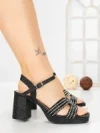 Sandale Dama cu Toc Gros F20-85 BLACK | FESTISIMO
