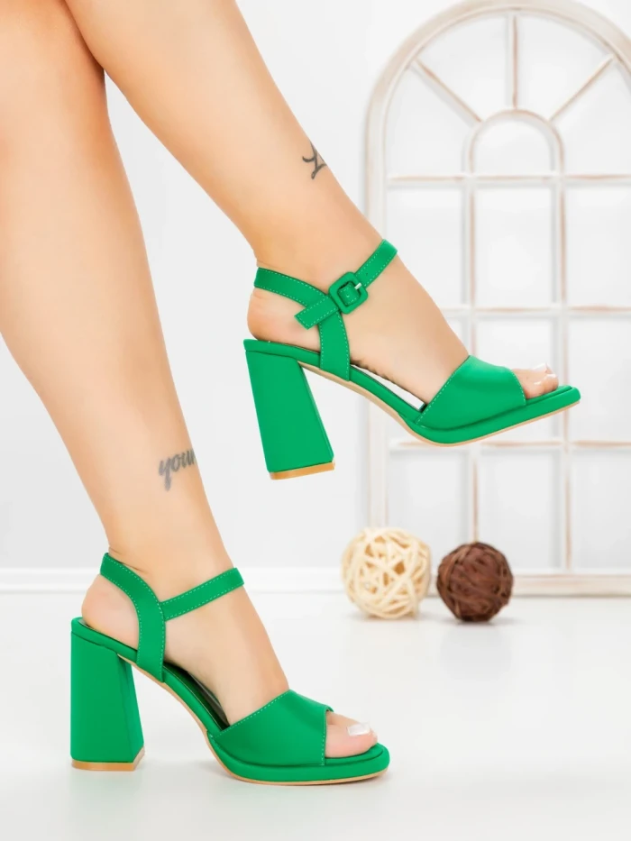 Sandale Dama cu Toc Gros G2432 GREEN | FESTISIMO