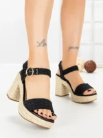 Sandale Dama cu Toc Gros si Platforma OP16-42 BLACK | CINK ME