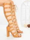 Sandale Dama cu Toc Gros 787K-7 CAMEL | CINK ME