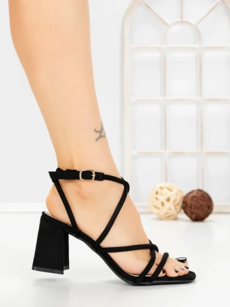 Sandale Dama cu Toc Gros V7-86 BLACK | VIVIRICH