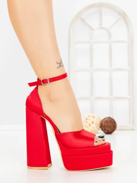 Sandale Dama cu Toc Gros si Platforma TOT-139 RED | L.DAY