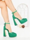 Pantofi cu Toc gros si Platforma LD-1167 GREEN | L.DAY