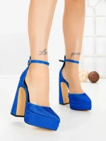 Pantofi cu Toc gros si Platforma LD-1167 ROYAL BLUE | L.DAY