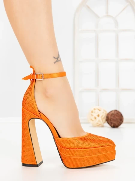 Pantofi cu Toc gros si Platforma LD-1167 ORANGE | L.DAY