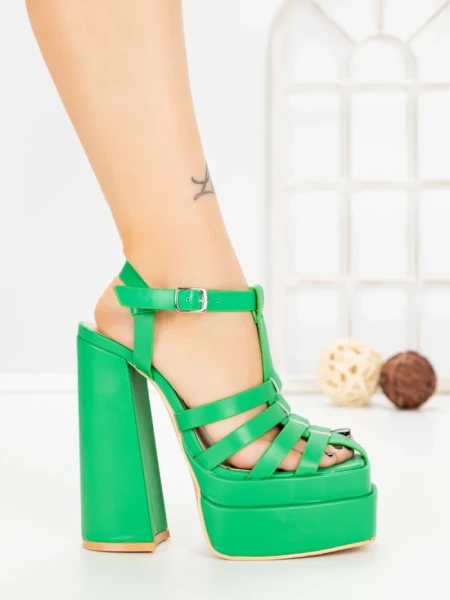 Sandale Dama cu Toc Gros si Platforma TOT-138 GREEN | L.DAY