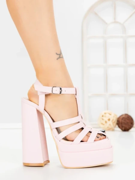 Sandale Dama cu Toc Gros si Platforma TOT-138 PINK | L.DAY