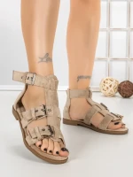 Sandale Dama cu Talpa Joasa 5LE26 KHAKI | MEI