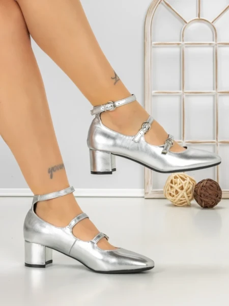 Pantofi cu Toc Gros H003 SILVER | L.DAY