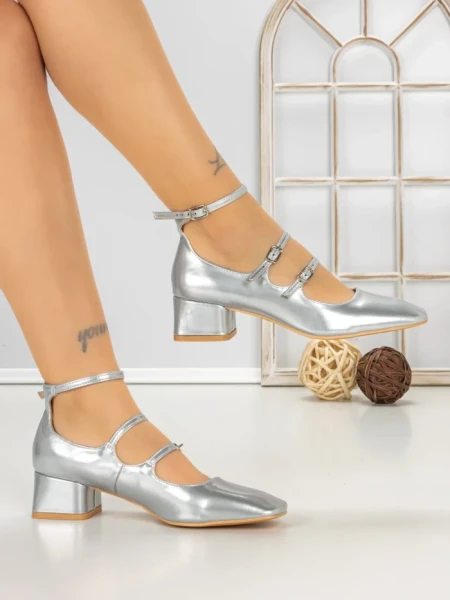 Pantofi cu Toc Gros TOT-159 SILVER | L.DAY