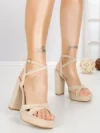 Sandale Dama cu Toc Gros si Platforma 2BL-2097 BEIGE | BUONAROTTI