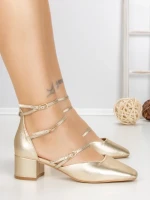Pantofi cu Toc Gros S-3249 GOLD | BUONAROTTI