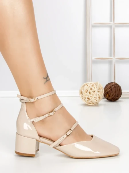 Pantofi cu Toc Gros S-3249 BEIGE | BUONAROTTI