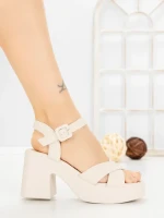 Sandale Dama cu Toc Gros si Platforma A68350 BEIGE | ANDERINA