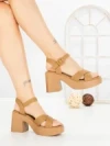 Sandale Dama cu Toc Gros si Platforma A68350 CAMEL | ANDERINA