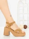 Sandale Dama cu Toc Gros si Platforma A68350 CAMEL | ANDERINA
