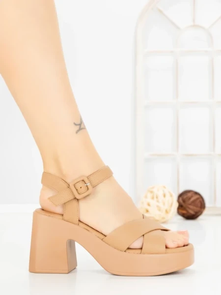 Sandale Dama cu Toc Gros si Platforma A68350 KHAKI | ANDERINA