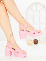 Sandale Dama cu Toc Gros si Platforma A68350 PINK | ANDERINA