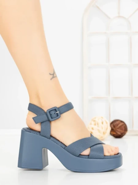 Sandale Dama cu Toc Gros si Platforma A68350 BLUE | ANDERINA