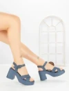 Sandale Dama cu Toc Gros si Platforma A68350 BLUE | ANDERINA